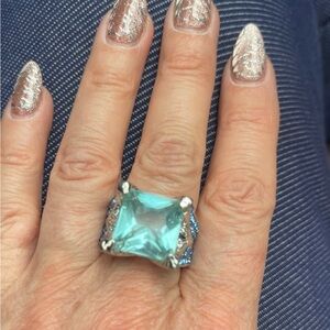 Elegant Silver and Blue Gemstone Ring size 6